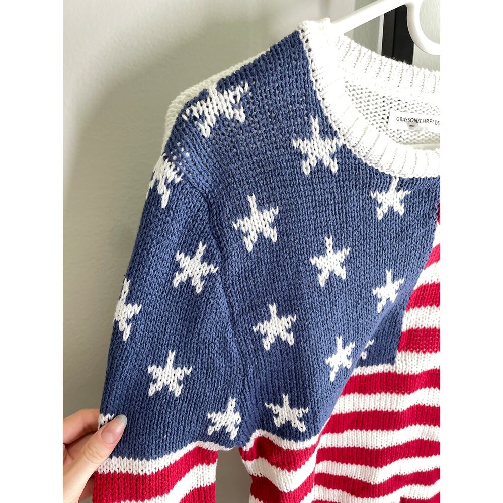 Grayson Threads American Flag Sweater Womens XS Red Blue Patriotic 4th of July - Picture 4 of 9